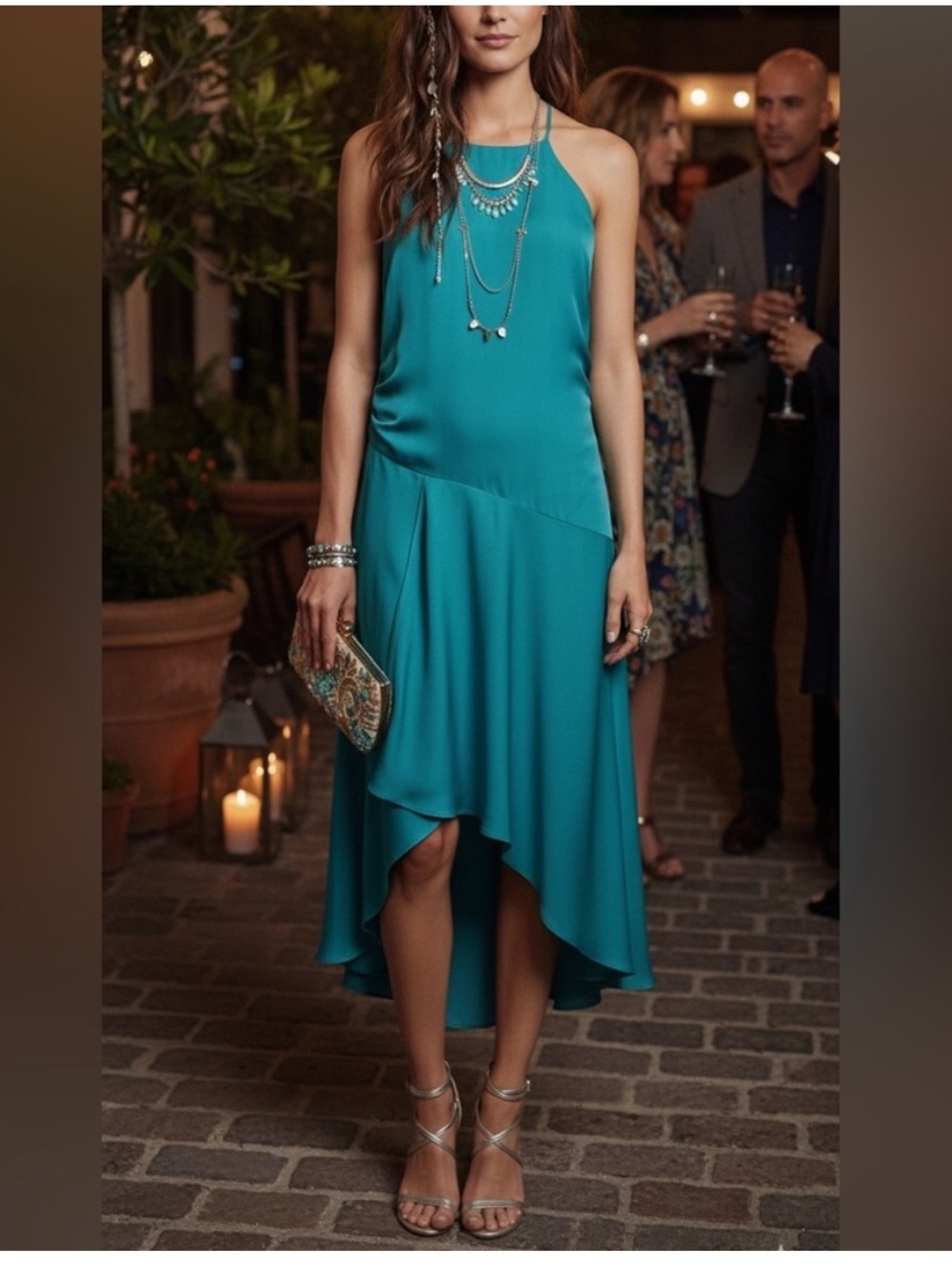 NWT $425 Haute Hippie silk teal maxi dress